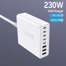 Caricatore GaN USB da 230 W Caricatore da tavolo a ricarica rapida di tipo C a 8 porte Stazione di alimentazione portatile per iPhone 17 16 Samsung Xiaomi MacBook