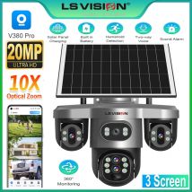 LS VISION Solar-Außenüberwachungskamera, 4 g, Sim/WLAN, drei Bilder, 3/4-Objektiv, 10-facher optischer Zoom, CCTV, solarbetriebener Akku, PTZ