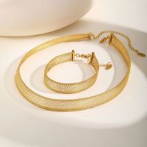 Mesh-Gliederhalskette für Damen, Schlüsselbein-Halsketten mit Edelstahlkette, verstellbarer vergoldeter Halsschmuck