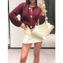 HXAO Winred Sweater Coat 2024 Women Autumn Winter Elegant Cropped Knitted Cardigan Ladies Fashion Casual Long Sleeve Short Coat