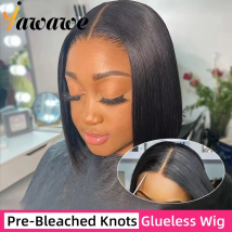 YAWAWE Nodi precolorati Parrucca senza colla Parrucche pronte da indossare Parrucche dritte pre-pizzicate per capelli umani Parrucche pre-tagliate HD Lace Wear Go Wigs
