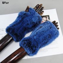 2025 Fashion Real Rex Rabbit Fur Women's Winter Gloves Genuine Fur Mittens Girl Fingerless Gloves Wrist Warmer Elastic Fluffy