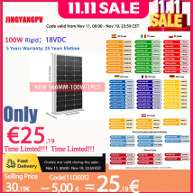 Pannello solare 100W 200W 300W 400W Pannello fotovoltaico in vetro rigido 18V Cella solare monocristallina per caricabatteria 12V/24V