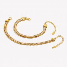 E.B.belle Three Layer Round Bead Woven Zircon Bracelet Hypoallergenic Stainless Steel Accessories 18K Gold Plated Jewelry