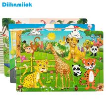 30 sztuk drewniane puzzle dla dzieci Cartoon zwierząt pojazd puzzle gry dla dzieci wczesna nauka