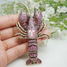 Hübsche rosa Hummer-Brosche von Nouveau, Strass-Kristall, Party-Corsage