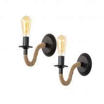 2 applique da parete per interni, lampada da parete industriale in corda di canapa vintage, applique da parete per corridoio, camera da letto a soppalco [27 lampadine non incluse]