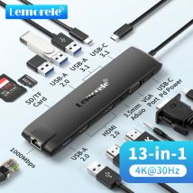 Lemorele 4K USB Hub USB C a doble HDMI VGA Gigabit estación de acoplamiento USB 3,0 VGA adaptador lectores de tarjetas SD para Windows MacBook Air