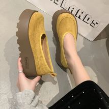 Aphixta 2025, neue Wildleder-Plattform, flache Damenschuhe, gelbe Slipper, Frühlingsfrauen-Modeschuhe, prägnante Schuhe mit klobigem Absatz für Damen