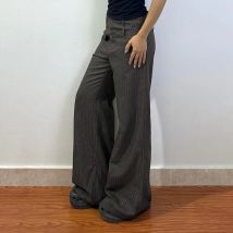 Herbst Winter 2025, neue Damen-Freizeithose, Retro-gestreift, weites Bein, gerade geschnittene Hose, eleganter Stil, drapierte Hose mit niedriger Taille