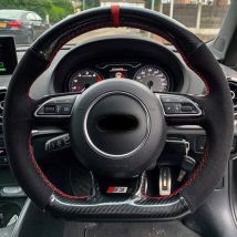 Schwarz Wildleder Carbon Leder Auto Lenkrad Abdeckung Lenkrad Geflecht Für Audi A5 A7 RS7 S7 SQ5 S6 S5 RS5 S4 RS4 S3 2012-2018