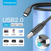 Cable de impresora Mindpure tipo C a USB B 2.0 para escáner, fax, Canon, Epson, HP, Samsung, Dell, Huawei, MateBook, Notebook.