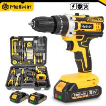 MELLWIN-Juego de taladro de impacto eléctrico de 25 + 3 torques, destornillador eléctrico inalámbrico multiusos, herramienta eléctrica para Pin de batería Makita de 18V