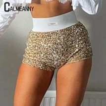 Frauen Shorts 2024 Sommer Neue Stil Hohe Taille Glitter Sexy Dünne Party Nachtclub Streetwear Fashion Trend Pailletten Mini Shorts