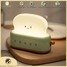 BANDIAN pan tostado dibujos animados LED luz nocturna Linda decoración del hogar Kawaii pan lámparas de mesa noche luz portátil con temporizador lámpara pequeña
