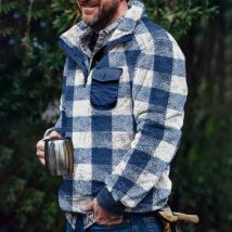 Männer Plaid Sweatshirts Stehkragen Zipper Hoodies Splice Lose Beiläufige Tops Herbst Winter Punk Volle Hülse Dicke Jacken