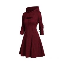 Damen Kapuzen kleider Zopf muster Arm wärmer Pullover und Mini kleid Set kurzes Top und Kleid Sets Pullover Kleid Vestidos