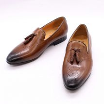 FELIX CHU Men's Genuine Leather Tassel Loafers Casual Dress Shoes Wedding Party Gentleman Street Style Fashionable