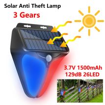 5–1 Stück Solar-Diebstahlschutzlampe für Zuhause, Alarmlampe, Sicherheitssystem, Warnanzeige, 3 Gänge, LED-Blitz, Bewegungsmelder, Sicherheitslicht