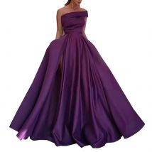 Eine Schulter Satin Formale Kleid Temperament Solide Tuck Taille Maxi Abendkleid Dame Elegante Hohe Schlitz Kleid vestidos para mujer