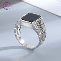 Silver Jewelry Ring Natural 10*14mm Big Black Agate Stone Vintage Ring For Women Party Anniversary Gifts Fine Jewelry FCGJHW