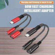 Adapter 2w1 USB C do gniazda słuchawkowego 3,5 mm typu C PD 60 W do ładowania audio Aux dla Ipad Pro Samsung S20 Ultra Xiaomi Huawei