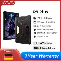 HOTWAV R9 Plus tableta robusta pantalla 2K de 11 pulgadas 20080mAh Pad 8GB 512GB 64MP Android 14 Tablet PC con súper luz de Camping