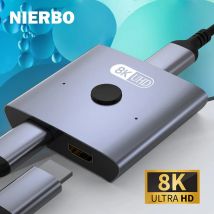 NIERBO 8K Bidirektionaler HDMI 2.1 Switch Splitter 2 in 1 Out Ultra HD 4K@120Hz 8K@60Hz 48 Gbit/s Aluminium HDMI Hub für PS5 Xbox