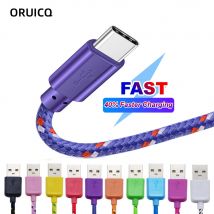 USB Type C Cable Nylon Braided 1M 2M 3M Data Sync Fast Charging USB C Cable For Samsung S9 S10 Xiaomi mi8 Huawei P30 Type-c