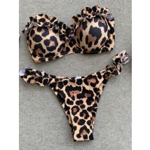 Leoparden-Rüschen-BH-Cup-Bikini 2025, Damen-Bandeau-Badeanzug, weibliche Badebekleidung, zweiteiliges Bikini-Set, Push-Up-Badeanzug, Schwimmdame