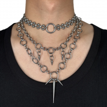 Punk Jewelry Ring Splicing Rivet Pendant Titanium Steel Necklace for Women Men Goth Aesthetic Necklace Set Grunge Accessorie