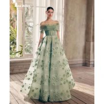 Lena Abito da sera da donna con spalle scoperte Abiti di lusso 2025 Linea Un abito da festa di lusso Abito da sera in pizzo floreale su misura