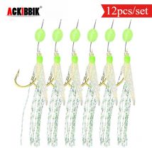 12 stücke Angelhaken Angeln Rig Haken Salzwasser String Haken Angeln Lockt Set Angeln Köder mit Leuchtenden Perlen