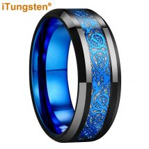 iTungsten 8mm Black Blue Color Tungsten Wedding Band Men Women Nice Dragon Ring  Meteorite Based Fashion Jewelry Comfort Fit