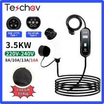 Teschev 3.5KW cargador EV portátil tipo 2 IEC62196 nivel 2 vehículo eléctrico enchufe CEE cargador EVSE tipo 1 cargador para coche eléctrico