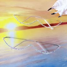 Street Photography Eyewear Diamond Half Frame Glasses Rhinestone Eyeglasses Frames Fake Glasses Diamond Sunglasses Frames