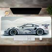 Tappetino per mouse da gioco con design per auto sportiva grande bianco, base in gomma antiscivolo, tappetino da scrivania esteso per accessori per computer da ufficio per giocatori