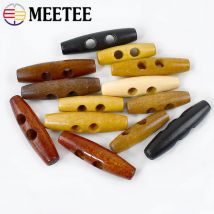 50pcs Meetee Wooden Buttons 30-60mm 2 Holes Natural Wood Horn Toggle for Wool Sweater Coat Bags Garment Accessories C1-27