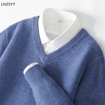 LHZSYY maglione di cachemire con scollo a v da uomo 23 autunno inverno nuovi pullover solidi spessi camicia a maglia allentata camicia Casual da lavoro top