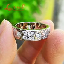 925 silver solid rings Classic Love Three Rows Of Luxury Eternity Ring D VVS  Moissanite Wedding Engagement Ring  Ladies men