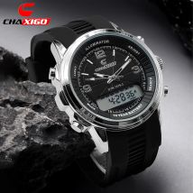 CHAXIGO Men's Outdoor Sports Silicone Strap Watch, 45.5mm Large Dial, Luminous Display, 30m Waterproof