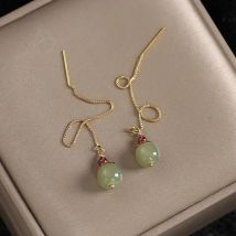 VENTFILLE Gold Farbe Hetian Jade Ohrringe für Frauen Grün Runde Schmuck Mädchen Geschenk Dropshipping Großhandel