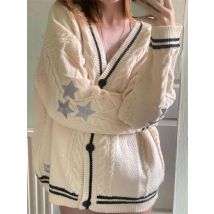 Maglioni larghi con stella ricamata vintage per donna Cardigan lavorato a maglia oversize monopetto a maniche lunghe Taylor Top a maniche lunghe