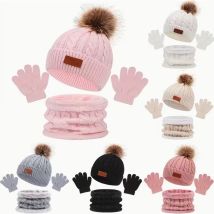 Dehnbare Strickmütze für Jungen und Mädchen mit Ohrenklappen und Bommel – weiche, warme Wintermütze für Erntedankfest und Alltag, Wintermütze