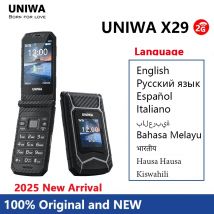 UNIWA X29 GSM Flip Phone 2.8 pollici Doppio schermo Dual SIM Grande carattere Pulsante grande per Senior 2000mAh Radio wireless Tastiera russa