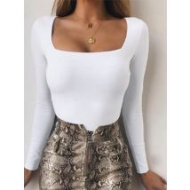 Body de manga larga para mujer, ropa de calle, dropshipping, Sexy, ceñido al cuerpo, cuello cuadrado, funda en la entrepierna, monos negros básicos, Top