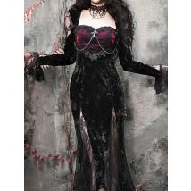 Gothic Vintage lange Meerjungfrau Kleid Frauen Herbst Spitze Patchwork Mode Split Fairy Kleid weibliche lässige koreanische Party kleider