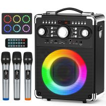 Altoparlante Karaoke FanFun con 3 microfoni wireless, altoparlante Bluetooth con luce LED, altoparlante portatile per feste all'aperto