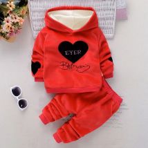 Baby Mädchen Kleidung Set, Herbst Winter Kleidung Liebe Druck sowie Samt Pullover Sport hose 2cps Anzug lässig Joker-Stil.