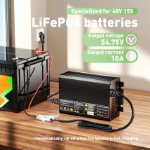 NOEIFEVO Caricabatteria LiFePO4 48V 10A per batteria LiFePO4 48V 15S, tensione di carica 54,75V, BMS 0V attivato, automaticamente